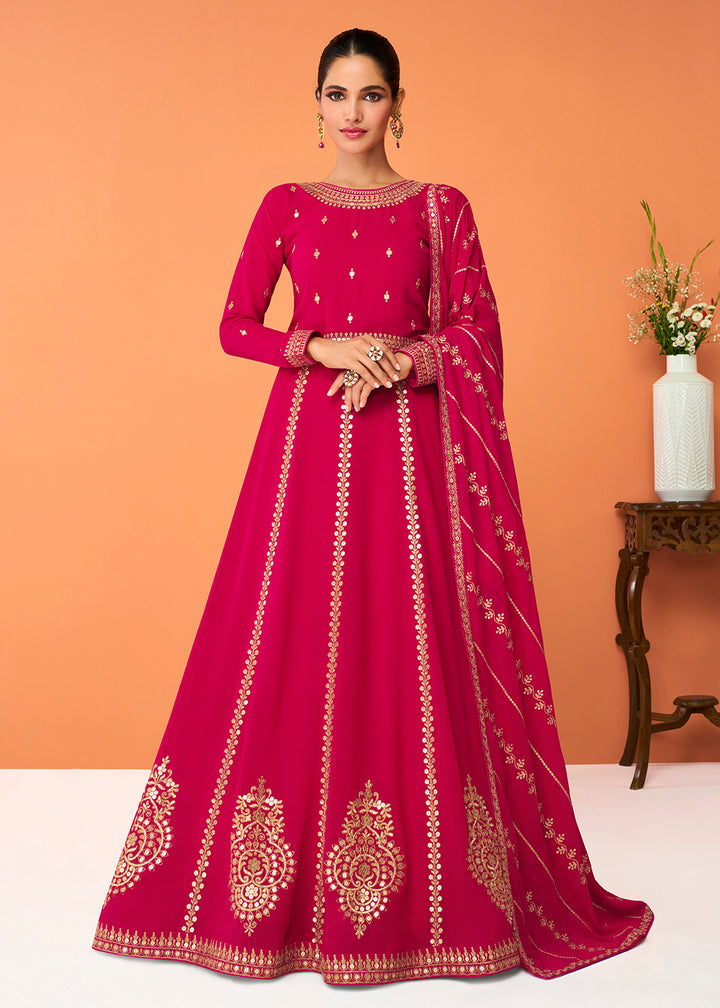 Buy Now Fuchsia Pink Festive Wear Embroidered Anarkali Suit Online in USA, UK, Australia, New Zealand, Canada & Worldwide at Empress Clothing.