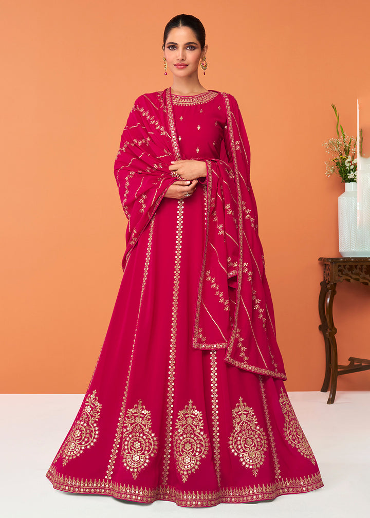 Buy Now Fuchsia Pink Festive Wear Embroidered Anarkali Suit Online in USA, UK, Australia, New Zealand, Canada & Worldwide at Empress Clothing.