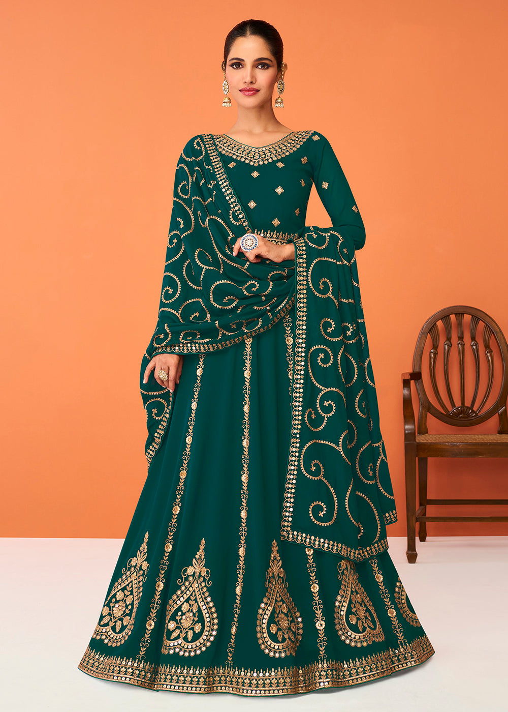 Buy Now Teal Green Festive Wear Embroidered Anarkali Suit Online in USA, UK, Australia, New Zealand, Canada & Worldwide at Empress Clothing. 