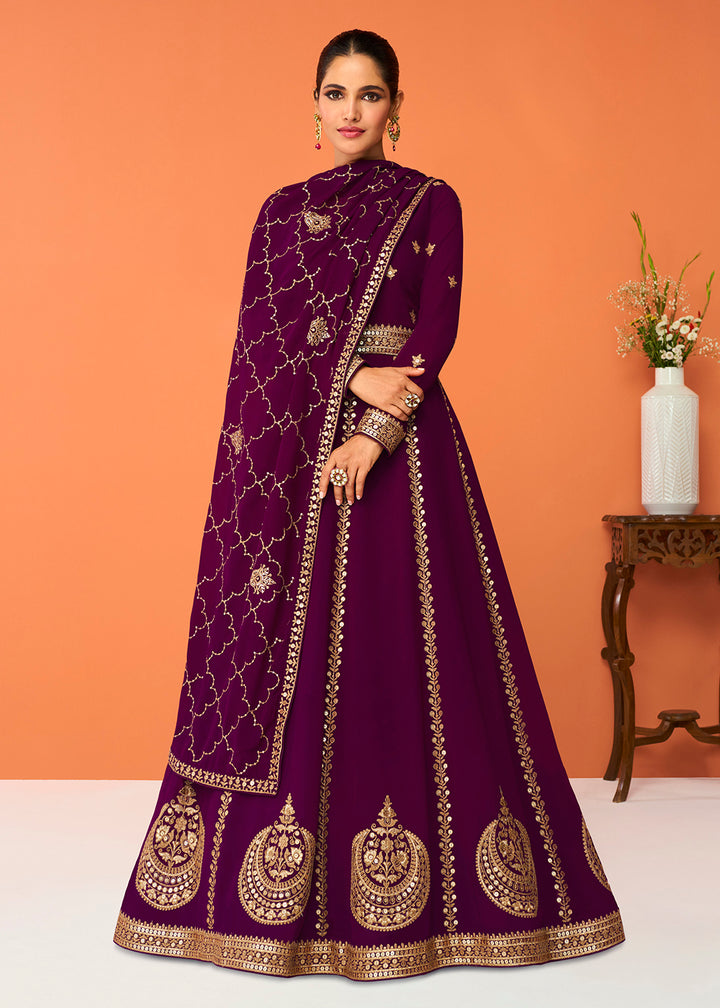 Buy Now Plum Purple Festive Wear Embroidered Anarkali Suit Online in USA, UK, Australia, New Zealand, Canada & Worldwide at Empress Clothing.