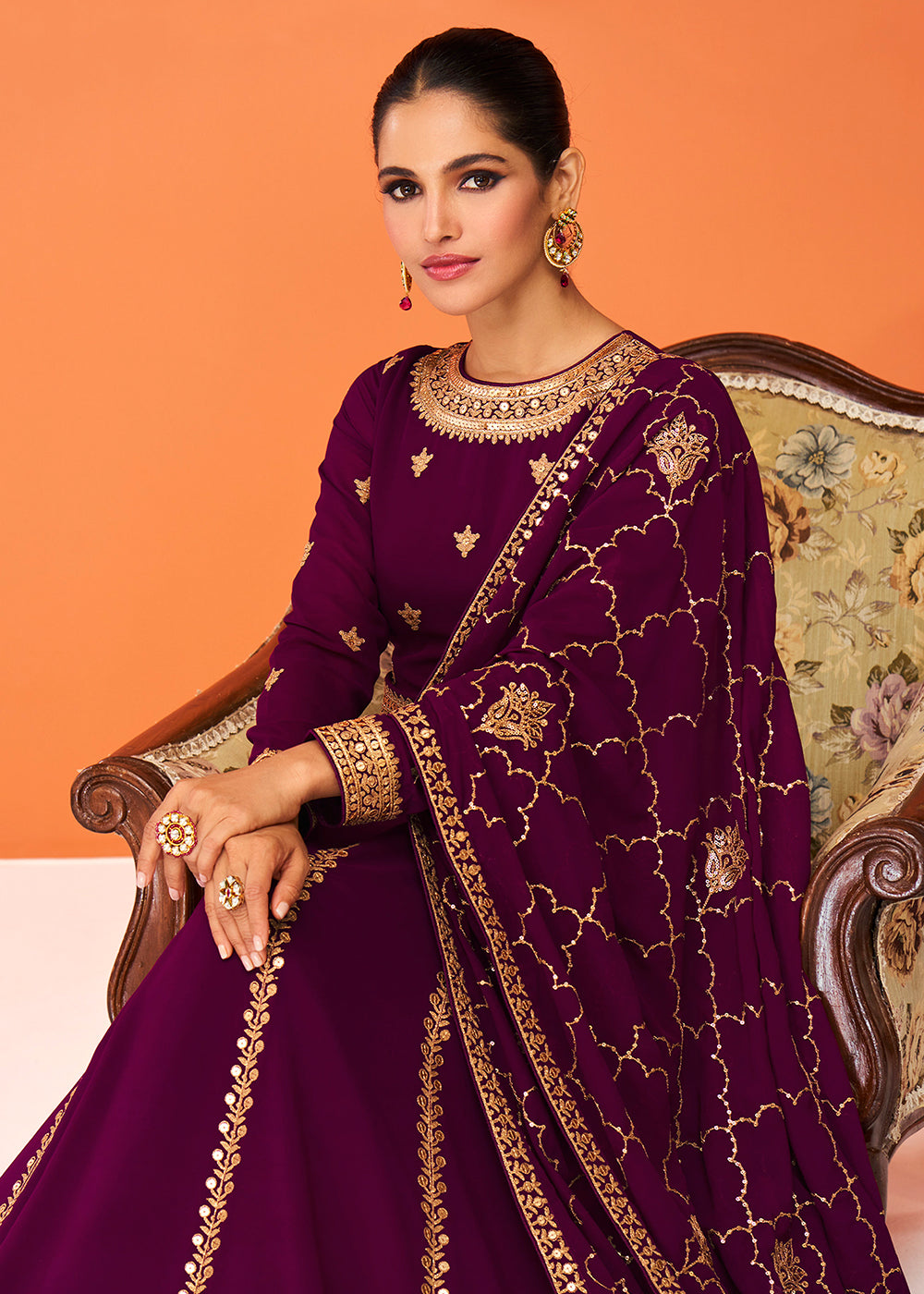 Buy Now Plum Purple Festive Wear Embroidered Anarkali Suit Online in USA, UK, Australia, New Zealand, Canada & Worldwide at Empress Clothing.