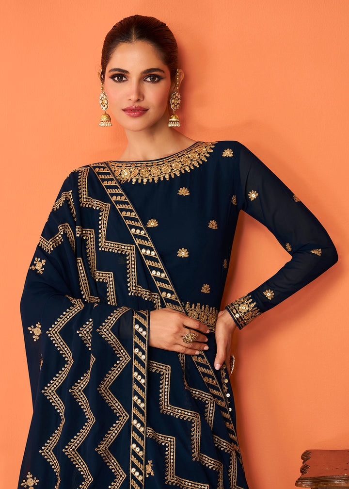 Buy Now Navy Blue Festive Wear Embroidered Anarkali Suit Online in USA, UK, Australia, New Zealand, Canada & Worldwide at Empress Clothing.