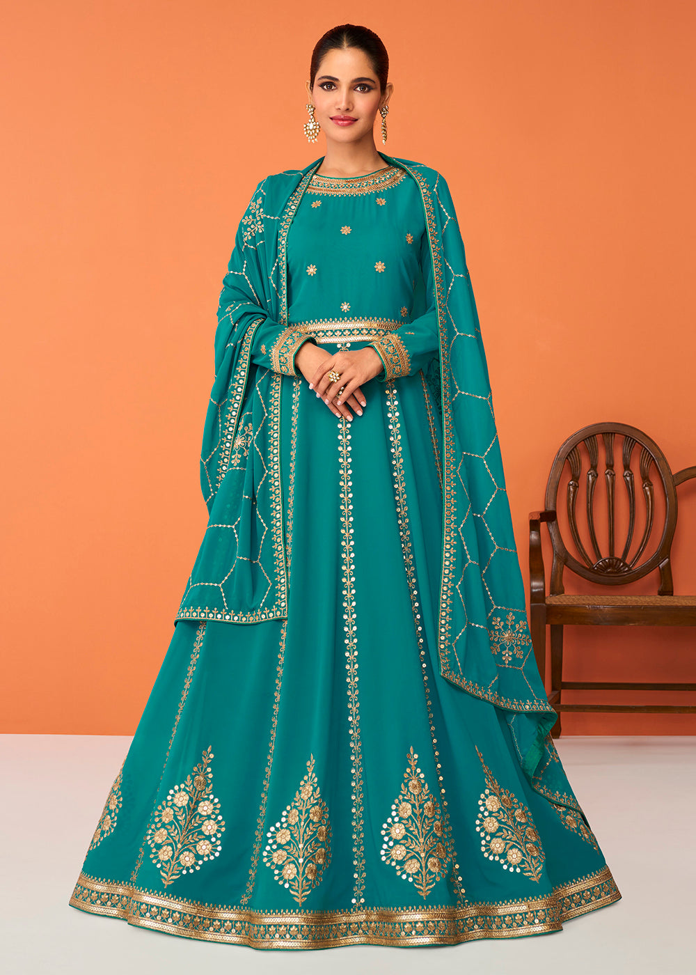 Buy Now Aqua Blue Festive Wear Embroidered Anarkali Suit Online in USA, UK, Australia, New Zealand, Canada & Worldwide at Empress Clothing. 