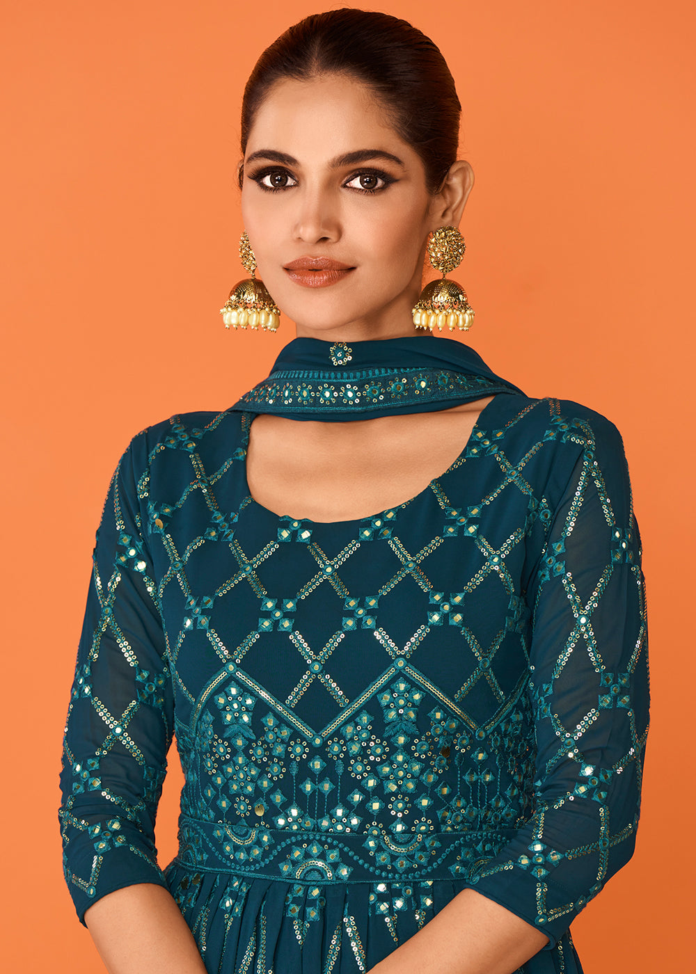 Buy Now Teal Wedding Festive Special Georgette Anarkali Suit Online in USA, UK, Australia, New Zealand, Canada & Worldwide at Empress Clothing. 