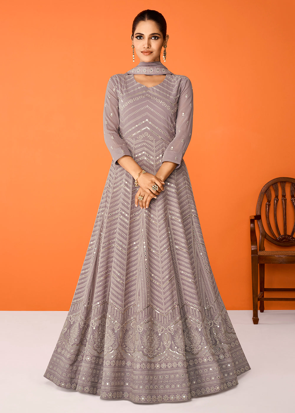 Buy Now Grey Wedding Festive Special Georgette Anarkali Suit Online in USA, UK, Australia, New Zealand, Canada & Worldwide at Empress Clothing. 