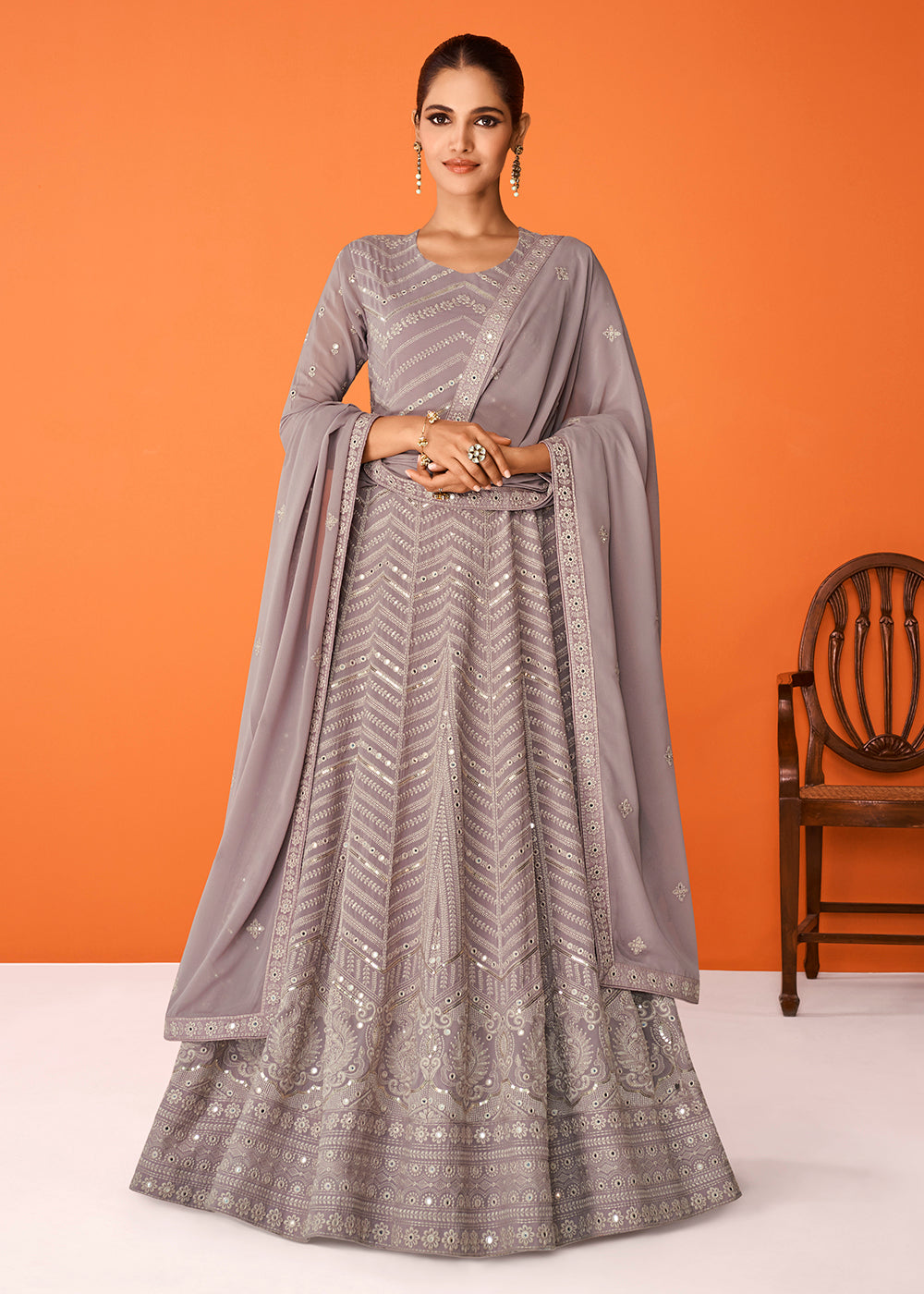 Buy Now Grey Wedding Festive Special Georgette Anarkali Suit Online in USA, UK, Australia, New Zealand, Canada & Worldwide at Empress Clothing. 