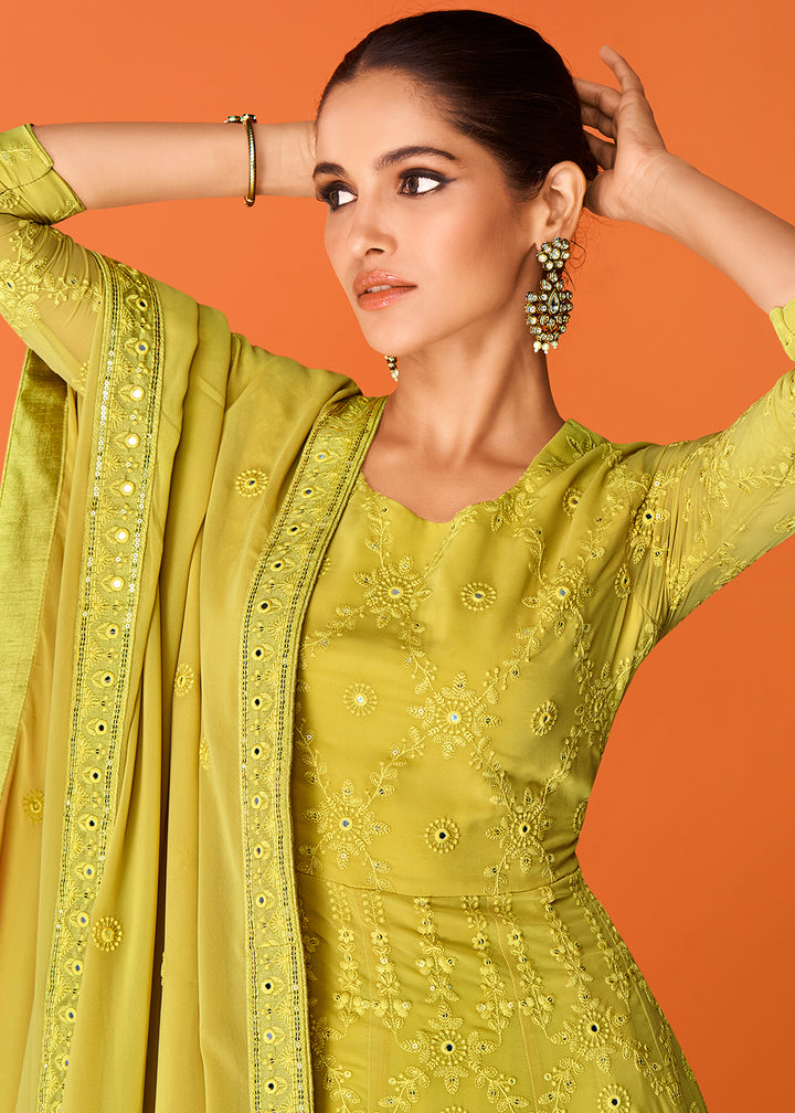 Buy Now Yellow Wedding Festive Special Georgette Anarkali Suit Online in USA, UK, Australia, New Zealand, Canada & Worldwide at Empress Clothing.
