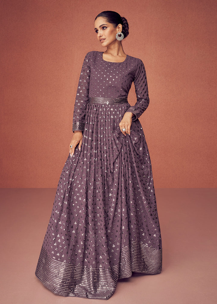 Buy Now Dusty Purple Bridesmaid Wear Wedding Wear Anarkali Suit Online in USA, UK, Australia, New Zealand, Canada & Worldwide at Empress Clothing.