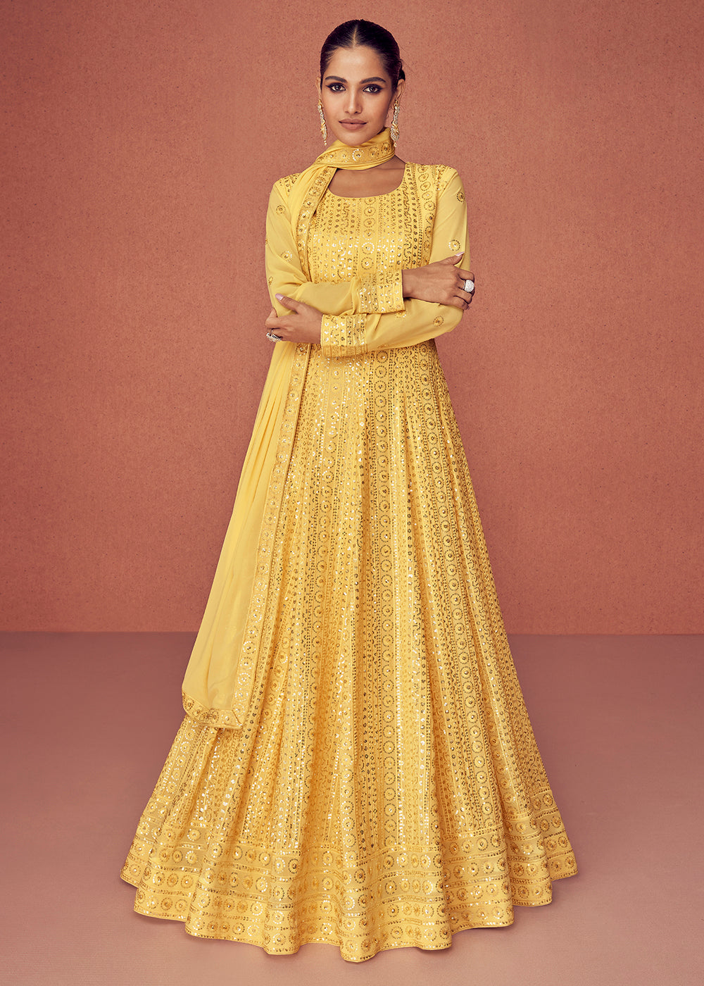 Buy Now Haldi Yellow Bridesmaid Wear Wedding Wear Anarkali Suit Online in USA, UK, Australia, New Zealand, Canada & Worldwide at Empress Clothing.