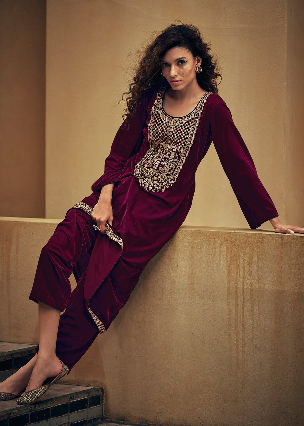 Buy Now Magenta Pink Velvet Embroidered Pant Salwar Suit Online in USA, UK, Canada & Worldwide at Empress Clothing.