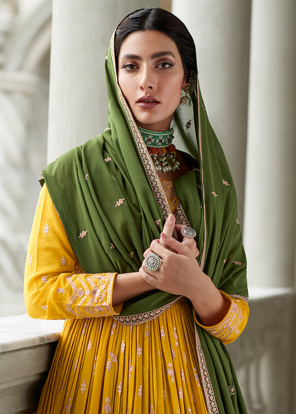 Buy Lehenga Anarkali - Yellow & Green Sharara Top Style Lehenga Anarkali Empress Clothing Buy Lehenga Anarkali - Yellow & Green Sharara Top Style Lehenga Anarkali Empress Clothing