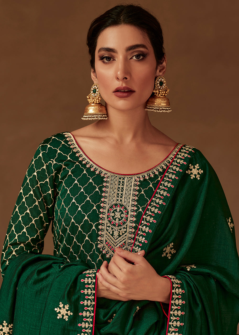 Buy Now Premium Silk Green & Gold Embroidered Indian Salwar Kameez Online in USA, UK, Canada & Worldwide at Empress Clothing. 