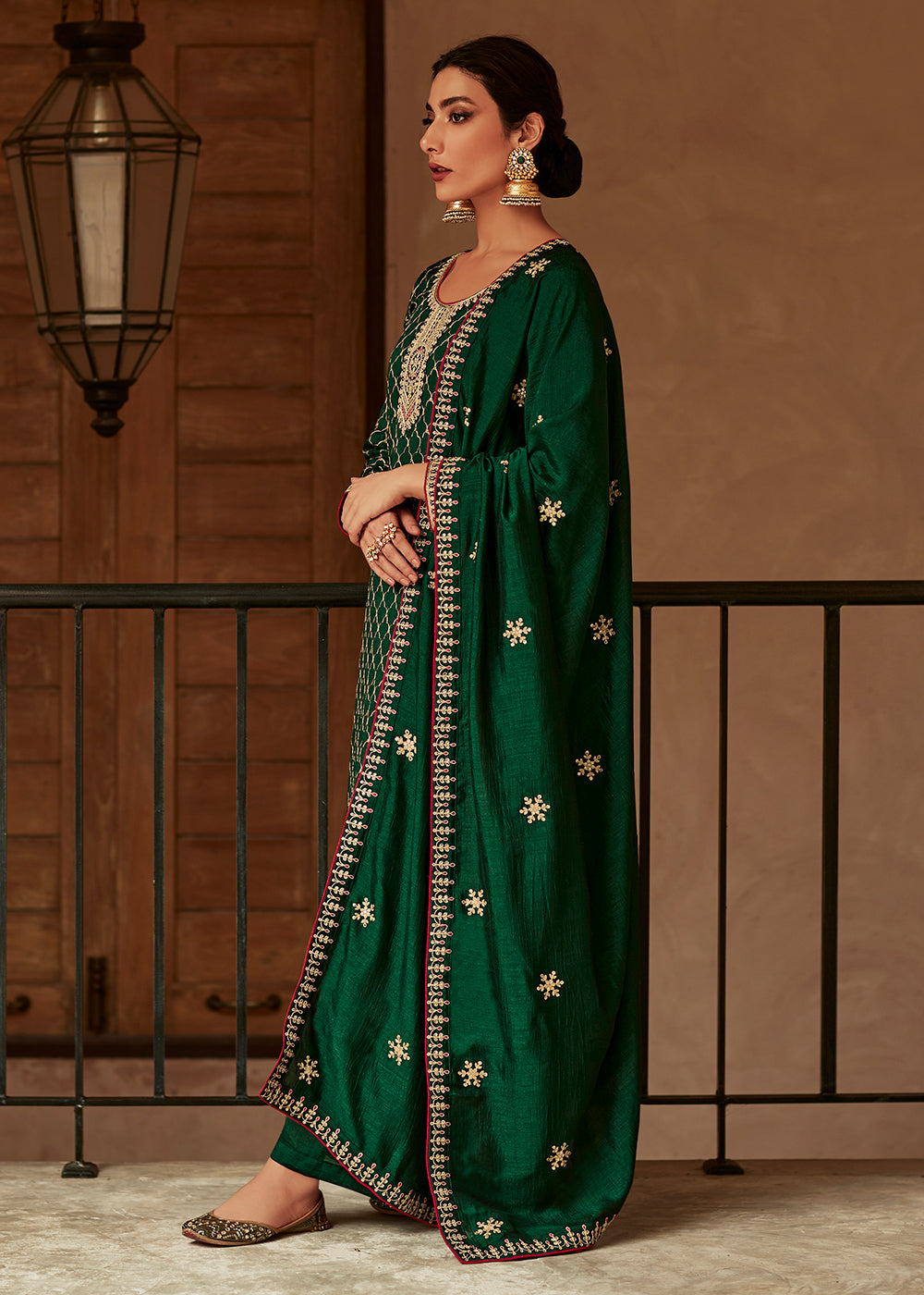 Buy Now Premium Silk Green & Gold Embroidered Indian Salwar Kameez Online in USA, UK, Canada & Worldwide at Empress Clothing. 