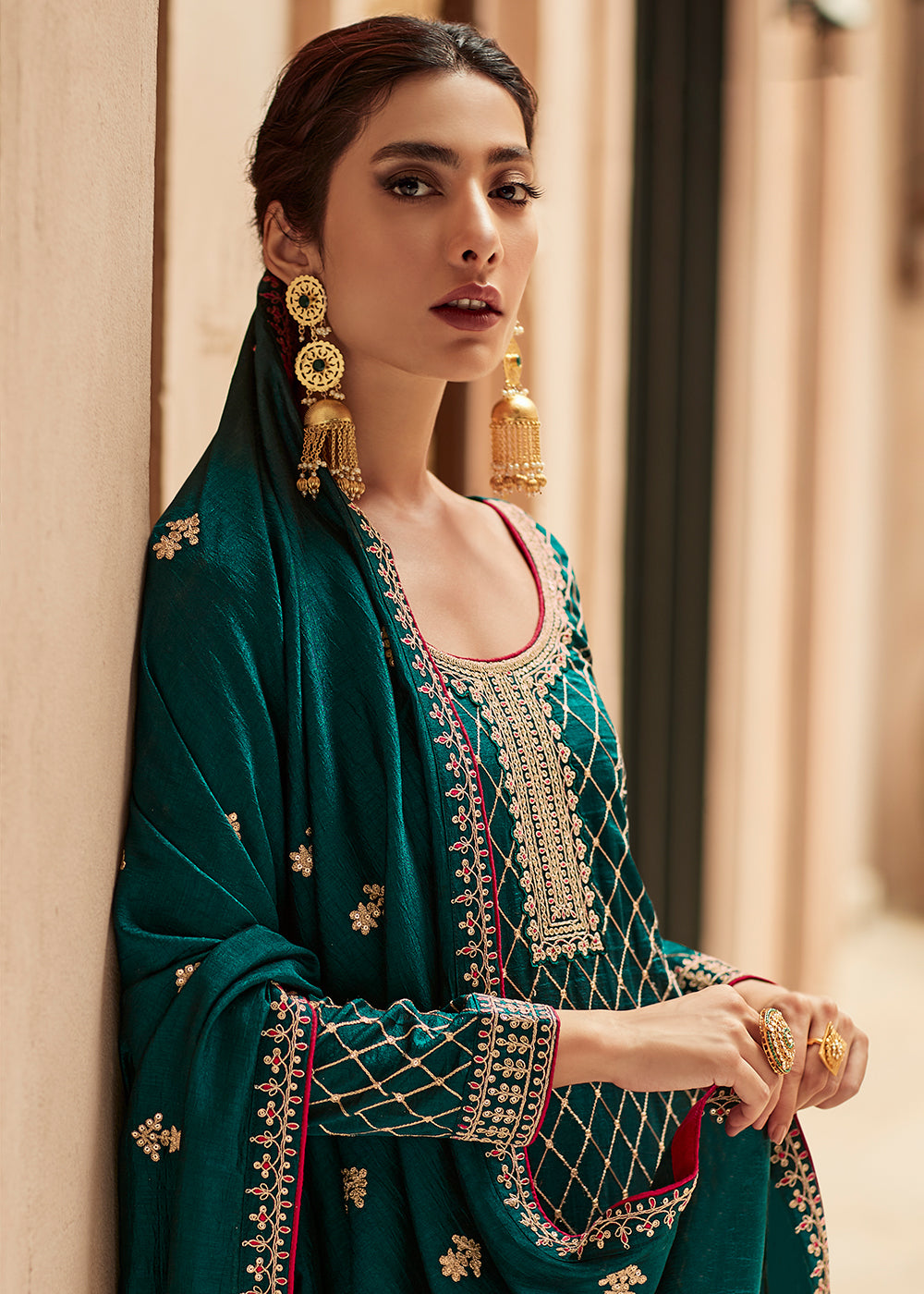 teal and gold indian dress Teal Is The Real Deal In Indian Bridal Wear In 2021: Teal Lehengas, Sarees And More!