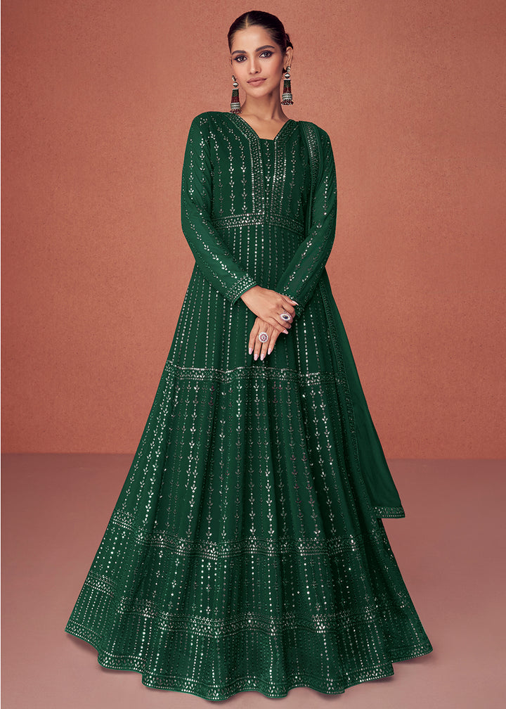 Buy Now Bottle Green Bridesmaid Wear Wedding Wear Anarkali Suit Online in USA, UK, Australia, New Zealand, Canada & Worldwide at Empress Clothing. 