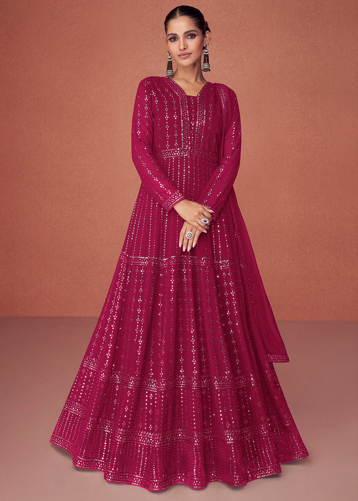 Buy Now Hot Pink Bridesmaid Wear Wedding Wear Anarkali Suit Online in USA, UK, Australia, New Zealand, Canada & Worldwide at Empress Clothing.