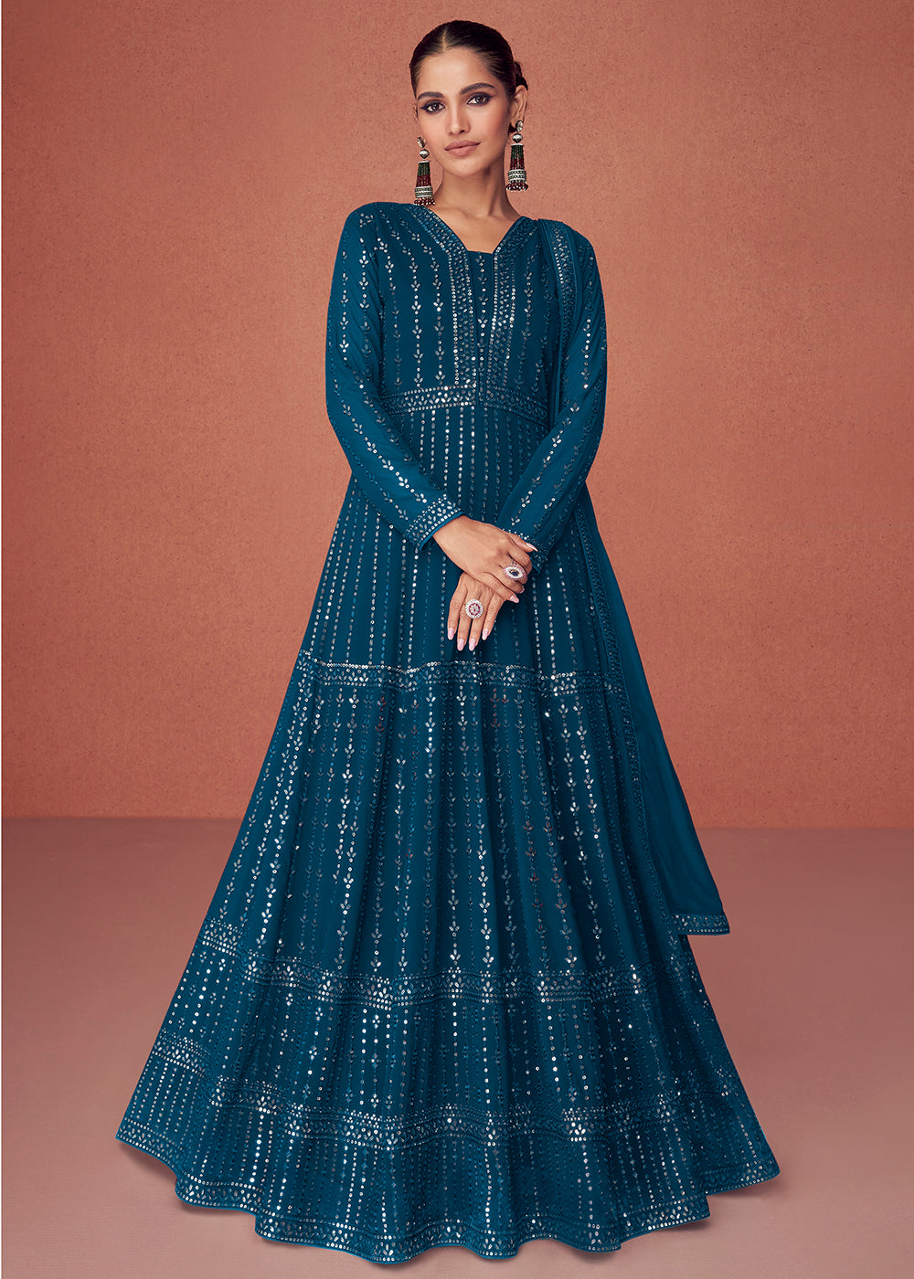 Buy Now Teal Blue Bridesmaid Wear Wedding Wear Anarkali Suit Online in USA, UK, Australia, New Zealand, Canada & Worldwide at Empress Clothing.