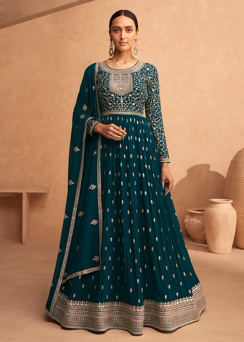 Buy Now Bewitching Turquoise Georgette Wedding Festive Anarkali Online in USA, UK, Australia, New Zealand, Canada & Worldwide at Empress Clothing.