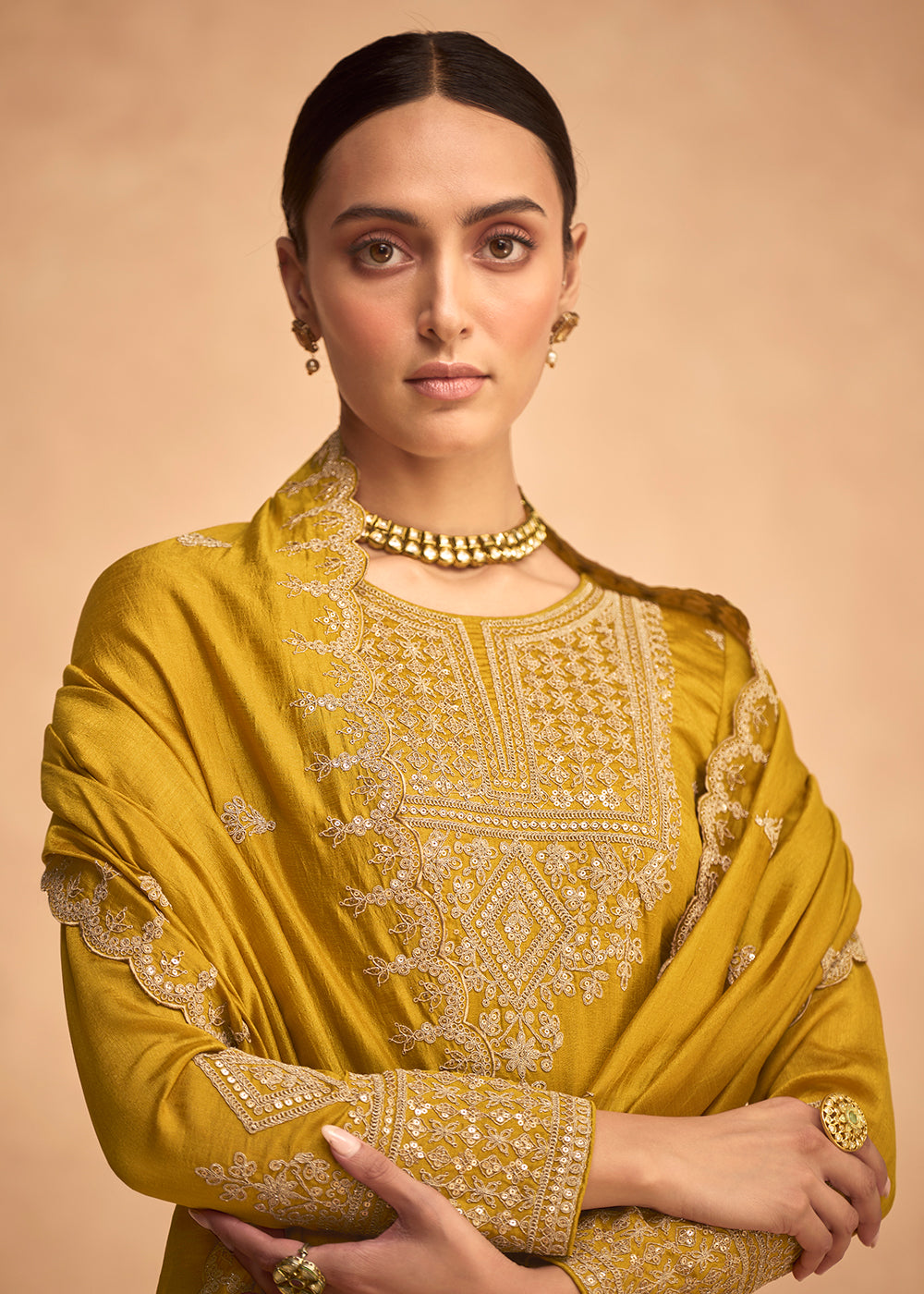 Buy Now Pretty Yellow Premium Silk Embroidered Indian Palazzo Salwar Suit Online in USA, UK, Canada, Germany & Worldwide at Empress Clothing.