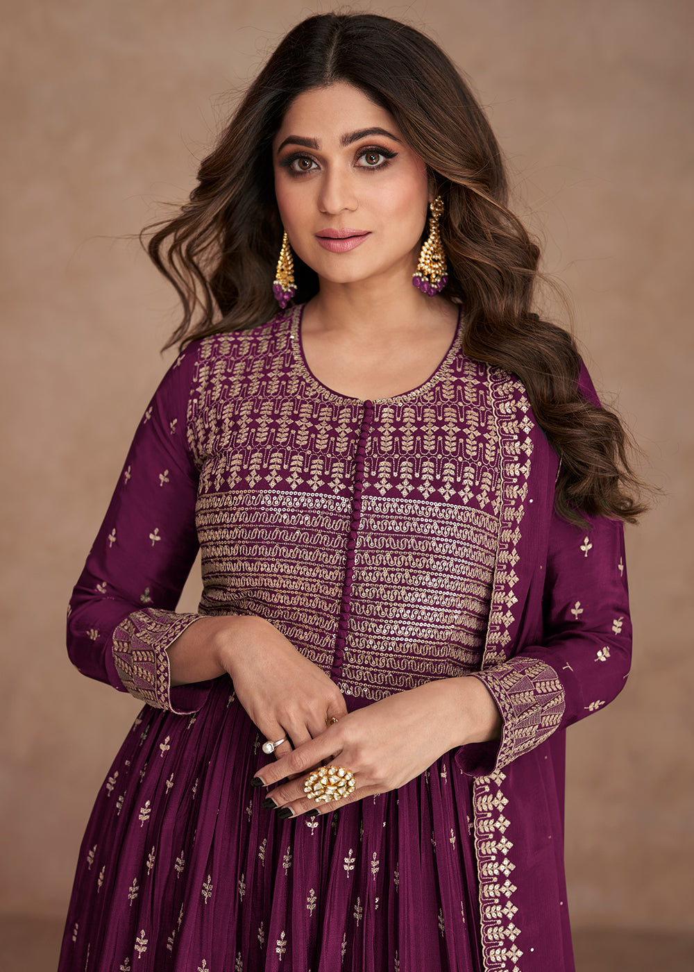 Buy Now Festive Look Wonderful Plum Wine Zari Embroidered Palazzo Suit Online in USA, UK, Canada, Germany, Australia & Worldwide at Empress Clothing.
