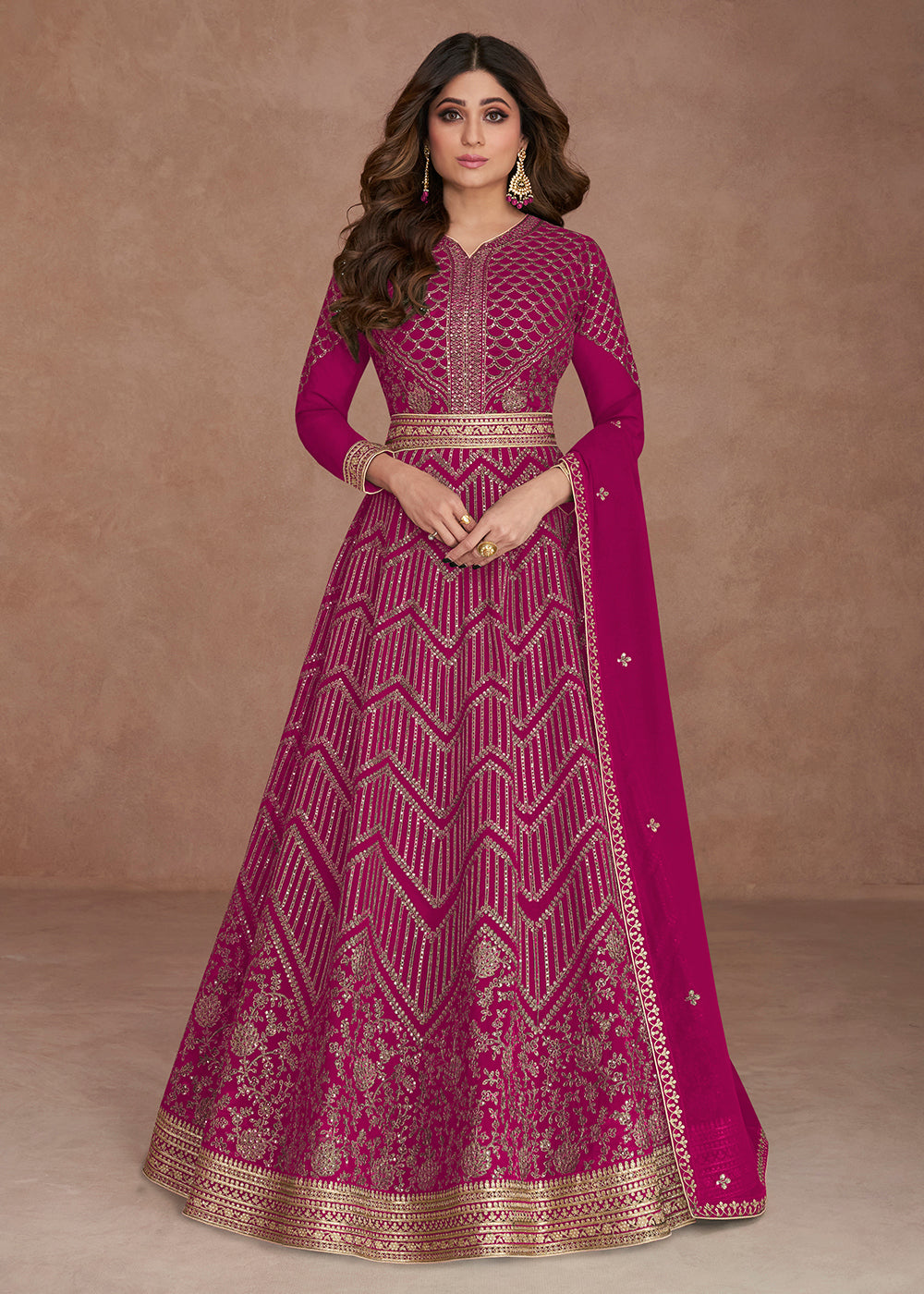 Buy Now Sequined Embroidered Hot Pink Shamita Shetty Anarkali Gown Online in USA, UK, Australia, New Zealand, Canada, Italy & Worldwide at Empress Clothing.