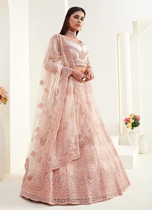 Dreamy Pink Net Embroidered Wedding Lehenga Choli