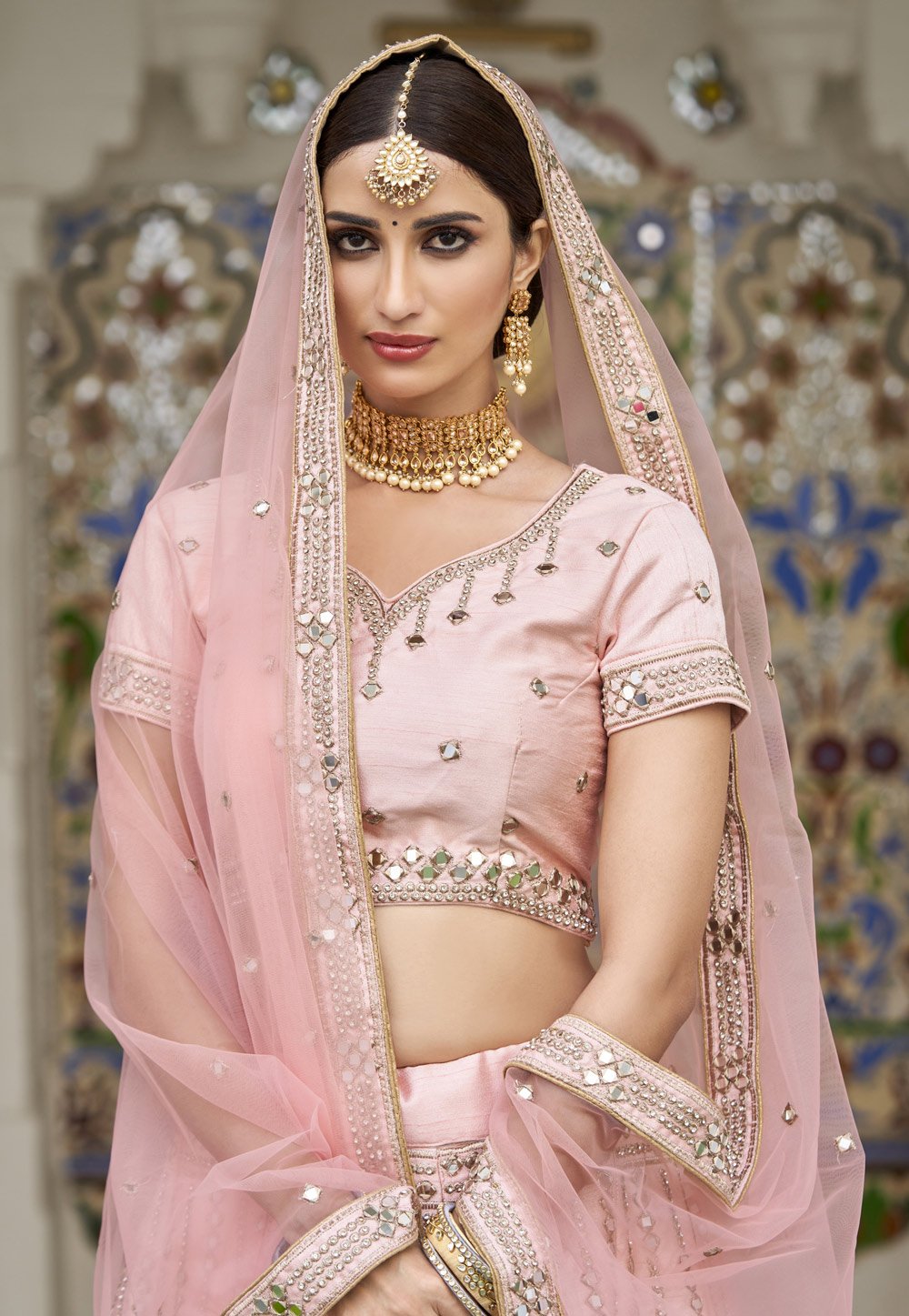 Buy Beige And Light Pink Lehenga And Choli With Beige Dupatta by Designer  VIKRAM PHADNIS Online at Ogaan.com