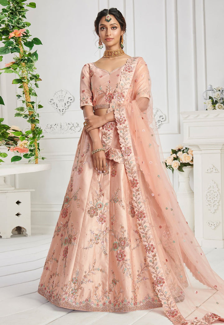Peach Elegant Sequins Lehenga - Shop Embroidered Bridal Lehenga Choli