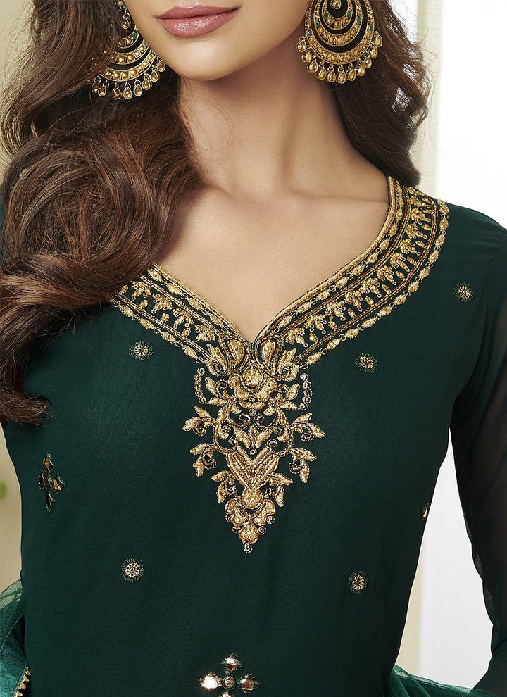 Green Embroidered Faux Georgette Gota Work Sharara Suit