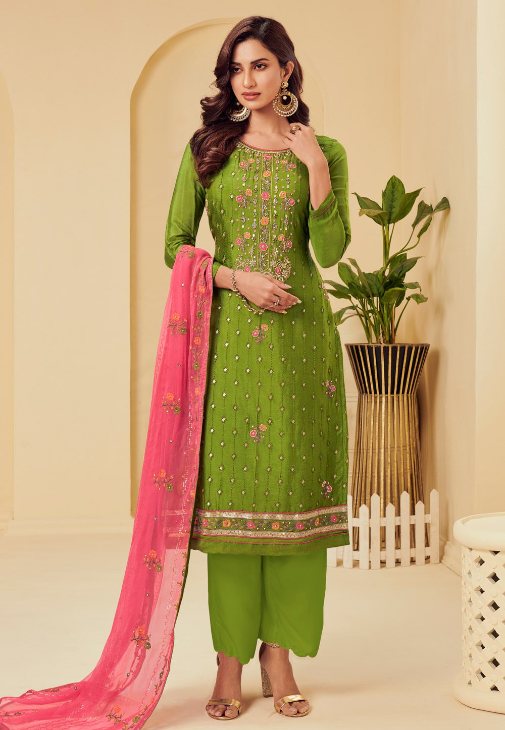 Buy Emerald Green Pakistani Suit - Embroidered Salwar Suit