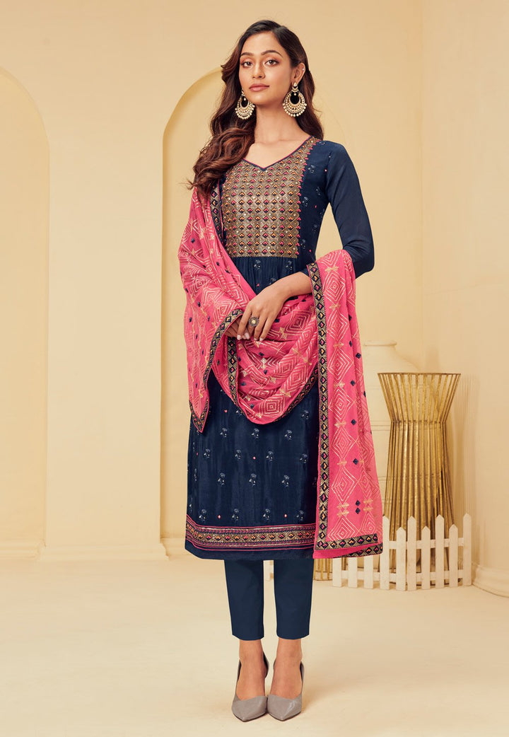 Buy Dark Blue Pakistani Suit - Embroidered Salwar Suit