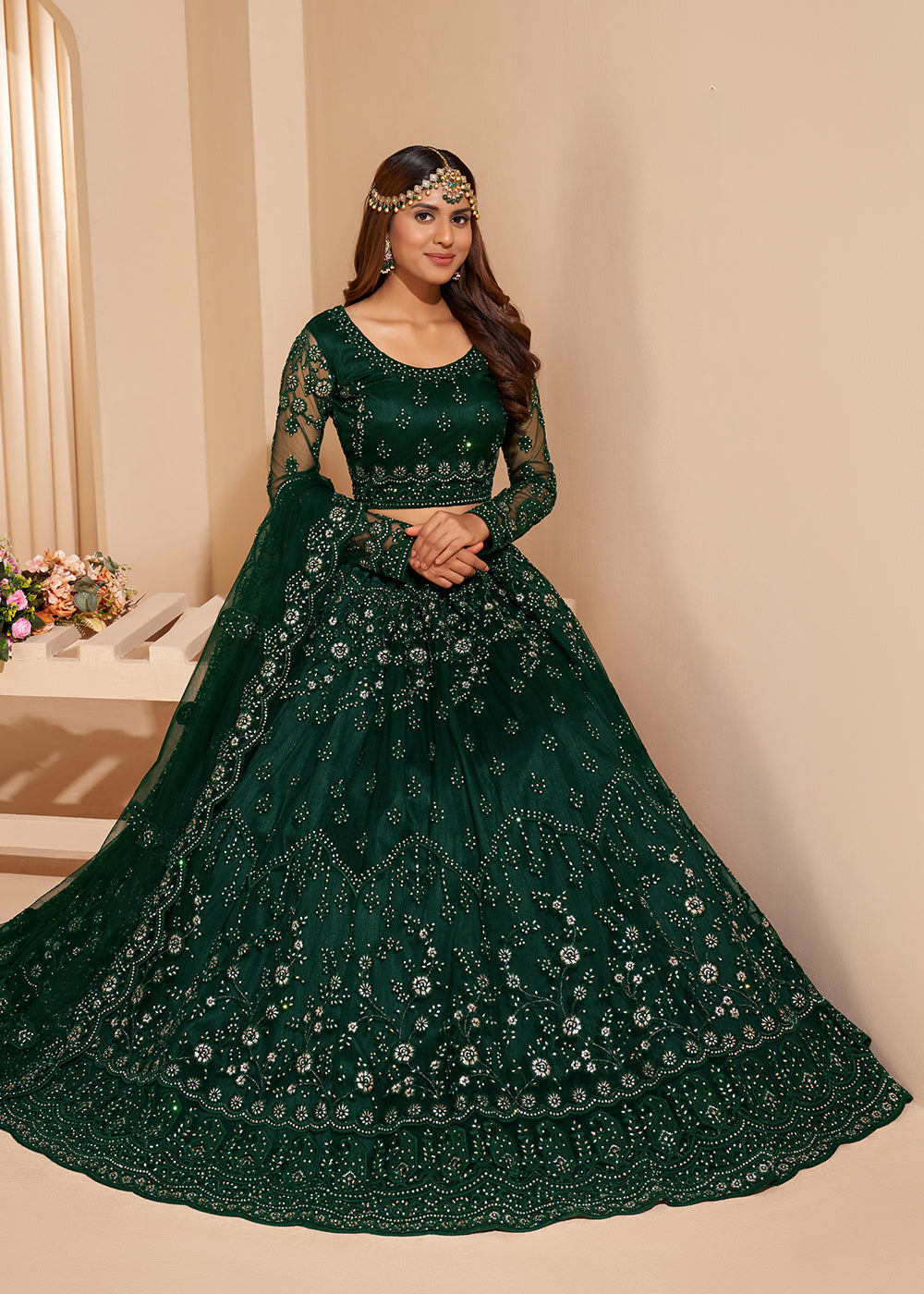 Bottle Green Designer Bridesmaids Wedding Lehenga Choli Bottle Green Designer Bridesmaids Wedding Lehenga Choli