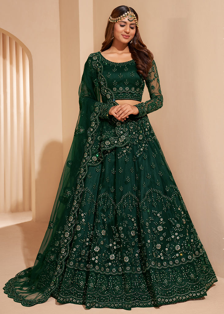 Buy Bottle Green Designer Bridesmaids Lehenga - Wedding Lehenga Choli Empress Clothing Buy Bottle Green Designer Bridesmaids Lehenga - Wedding Lehenga Choli Empress Clothing