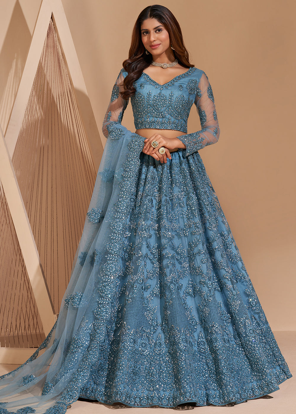 Buy Light Blue Designer Bridesmaids Lehenga - Wedding Lehenga Choli ...