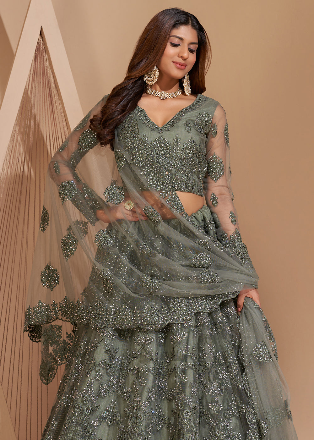 Buy Laurel Green Designer Bridesmaids Lehenga - Wedding Lehenga Choli