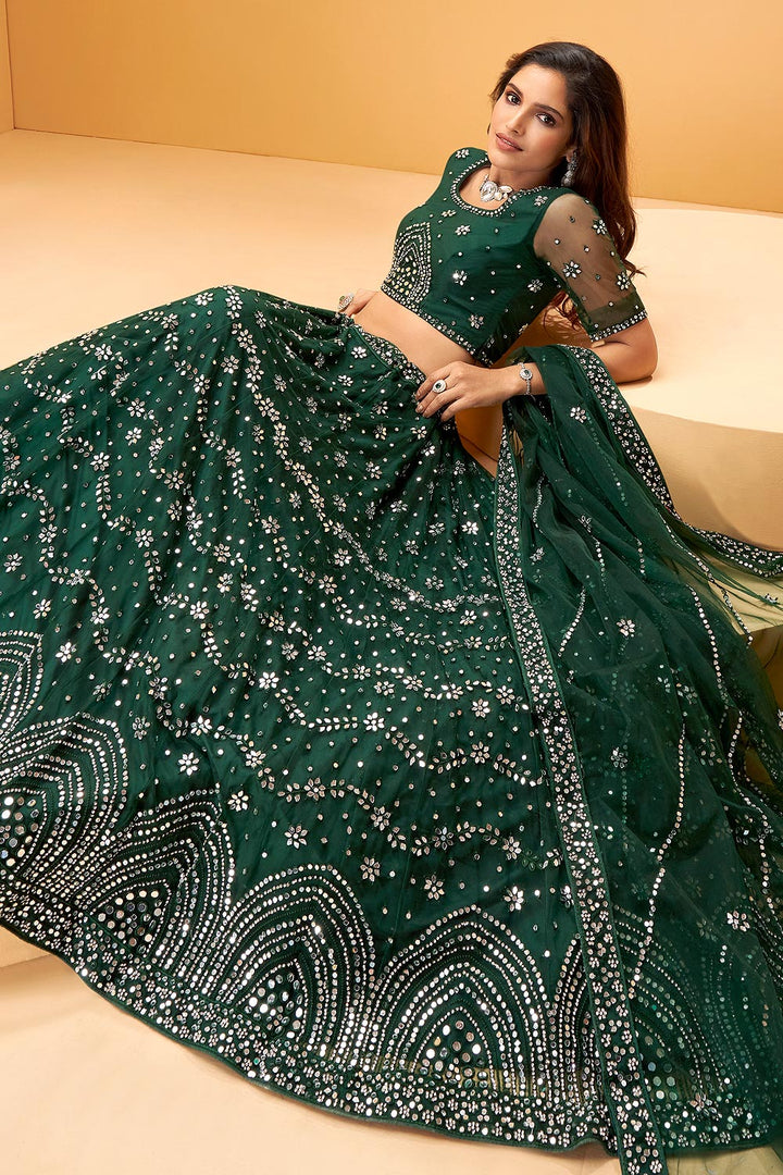 Buy Kaitoke Green Mirror Work Lehenga - Embroidered Wedding Lehenga