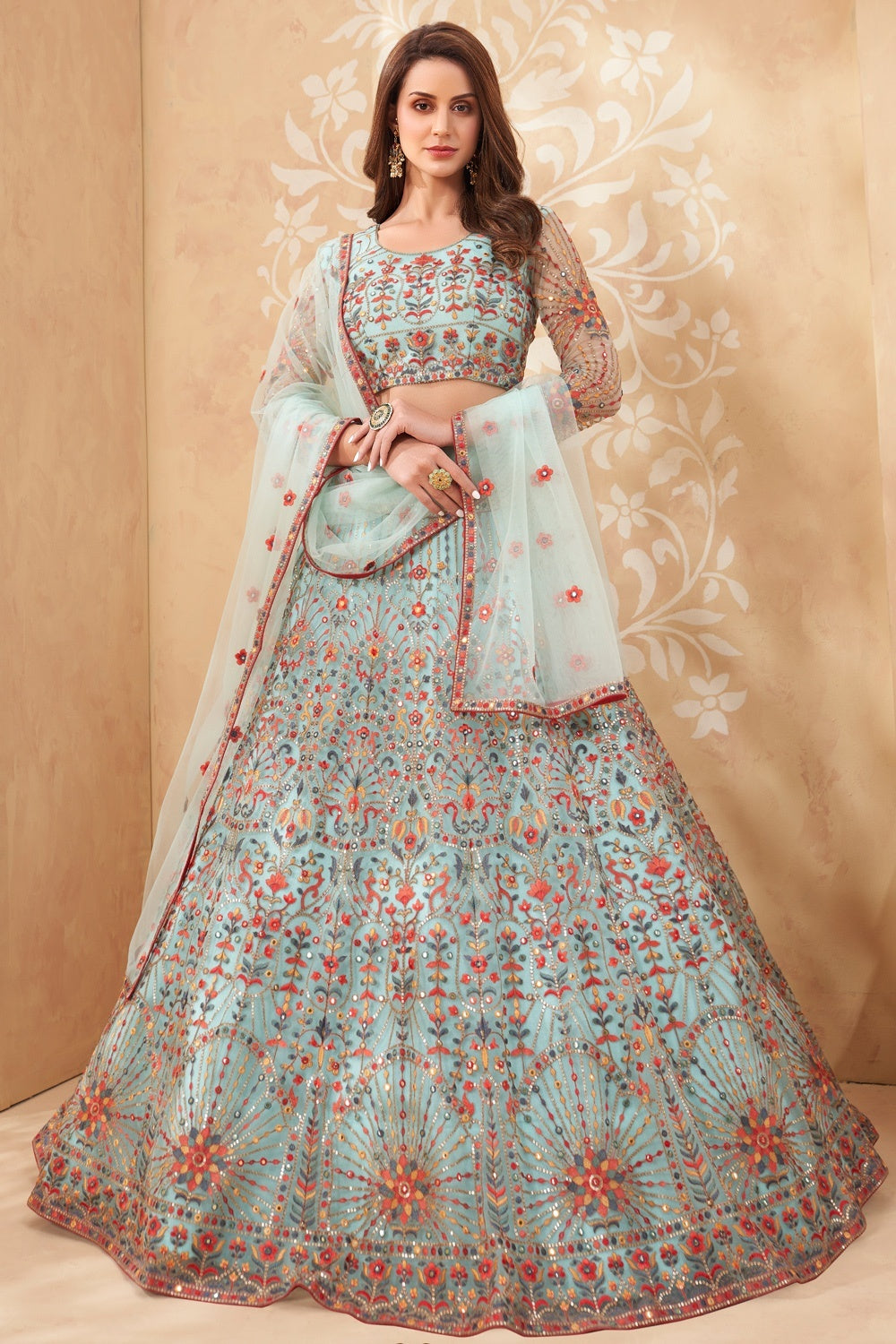 Buy Bridal Turquoise Blue A Line Lehenga - Embroidered Lehenga Choli