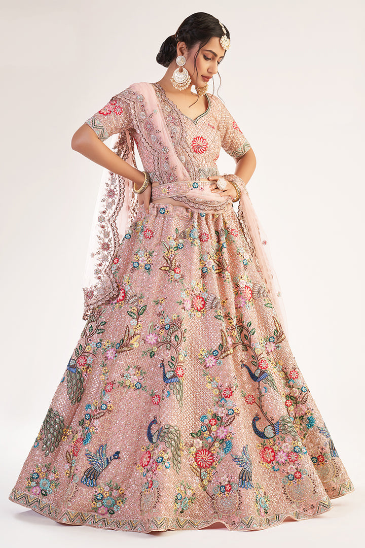 Buy Pinkish Peach Designer Bridal Lehenga - Heavy Embroidered Lehenga Choli