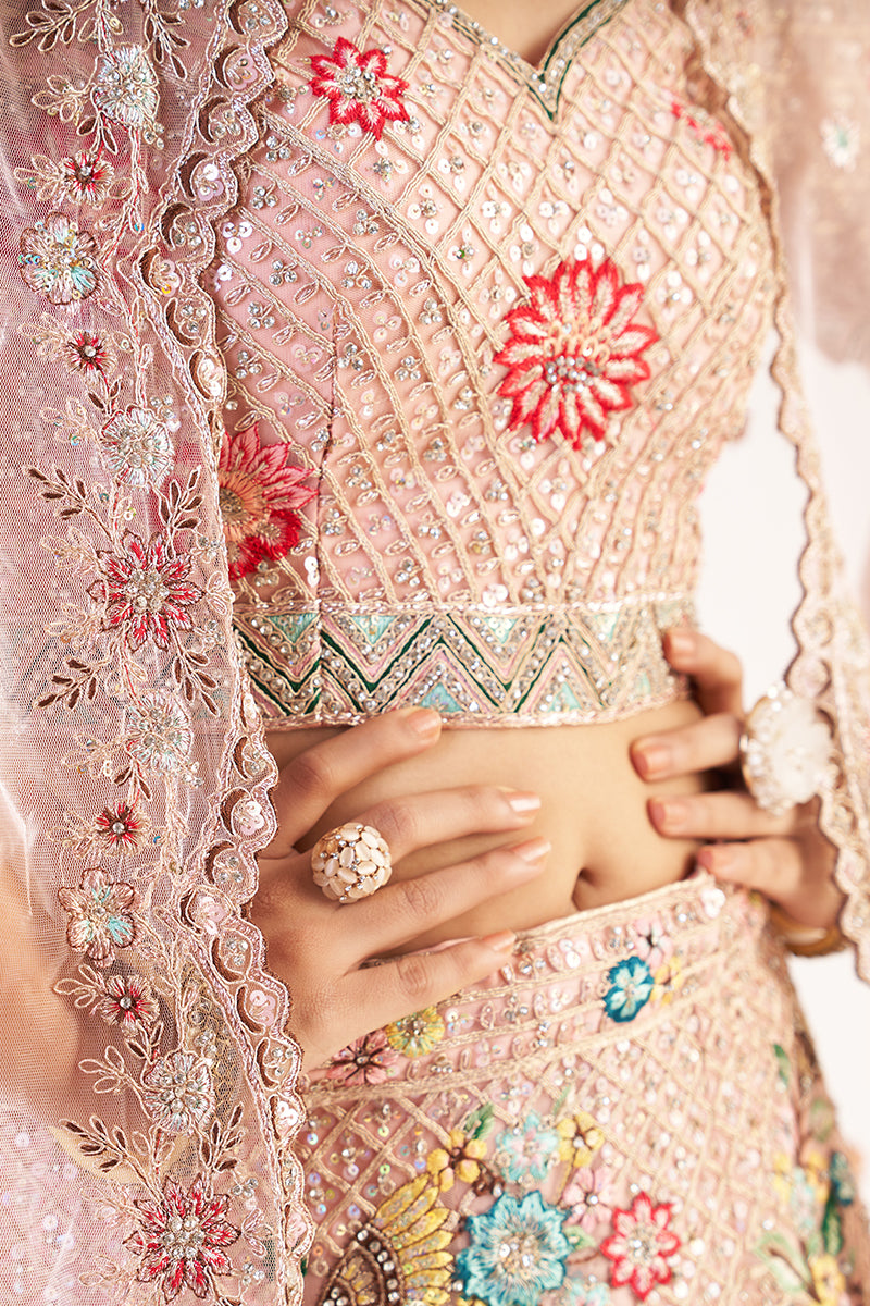 Buy Pinkish Peach Designer Bridal Lehenga - Heavy Embroidered Lehenga Choli