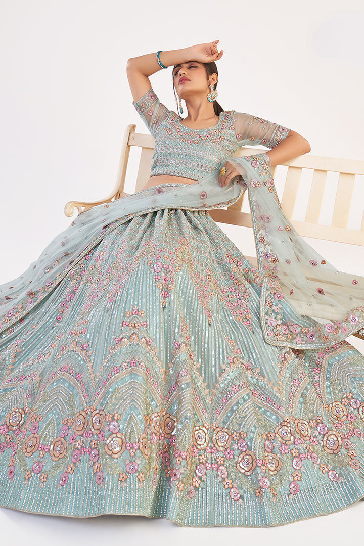 Buy Turquoise Designer Bridal Lehenga - Embroidered Lehenga Choli