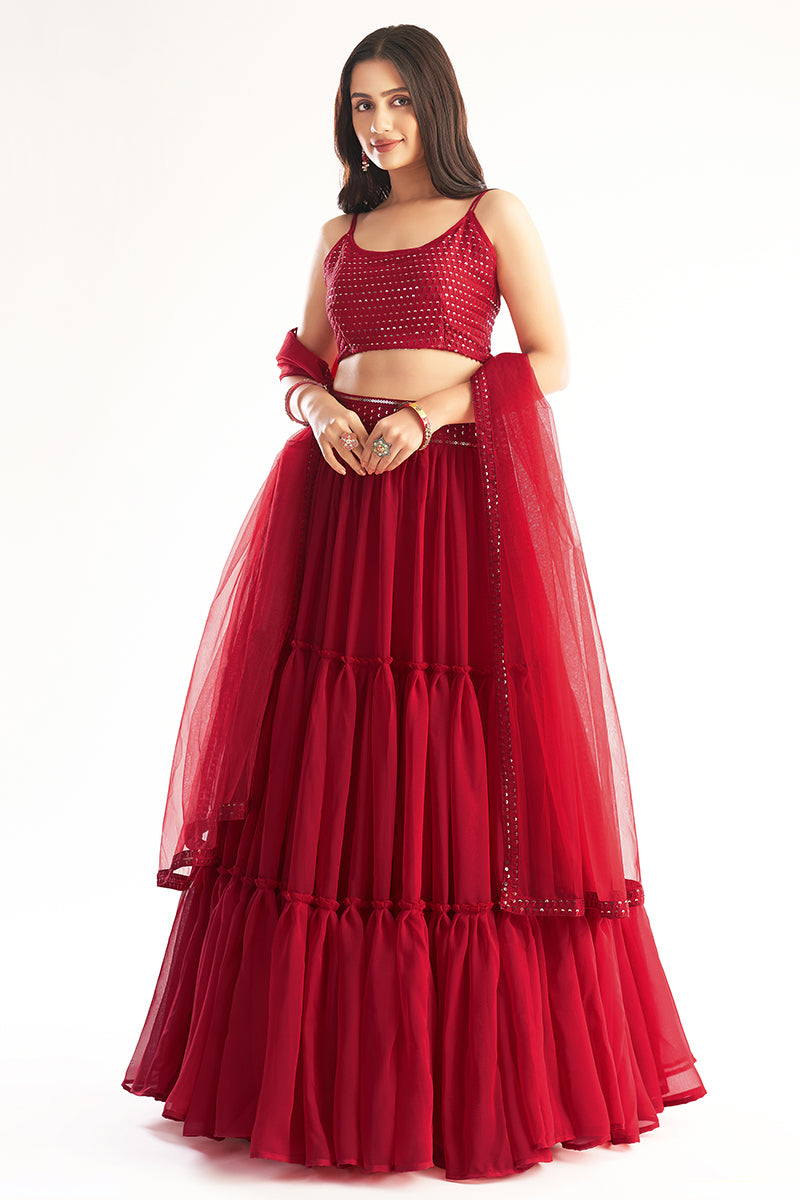 Shop Red designer Lehenga Sarees for Women Online | Aza Fashions