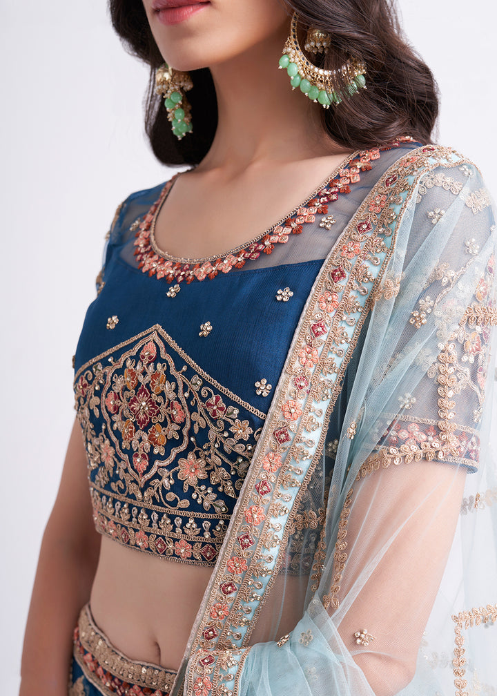 Buy Now Persian Blue Wedding Style Designer Bridal Lehenga Choli Online in Canada, UK, USA & Worldwide at Empress Clothing. 