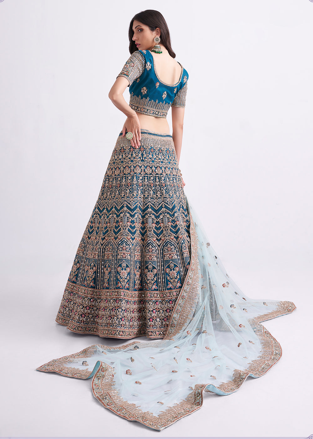 Buy Now Imposing Teal Blue Wedding Style Designer Bridal Lehenga Choli Online in Canada, UK, USA & Worldwide at Empress Clothing. 