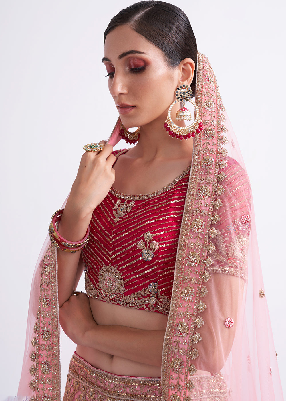 Buy Now Shaded Rani Pink Wedding Style Designer Bridal Lehenga Choli Online in Canada, UK, USA & Worldwide at Empress Clothing.
