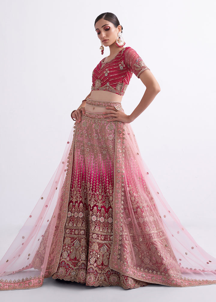 Buy Now Shaded Rani Pink Wedding Style Designer Bridal Lehenga Choli Online in Canada, UK, USA & Worldwide at Empress Clothing.