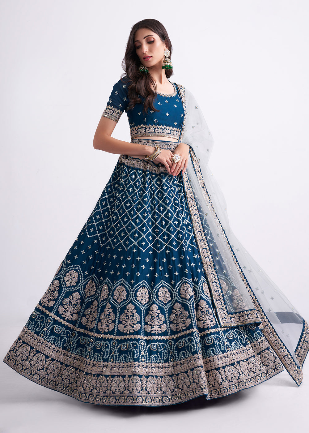 Buy Now Fabulous Teal Blue Wedding Style Designer Bridal Lehenga Choli Online in Canada, UK, USA & Worldwide at Empress Clothing. 