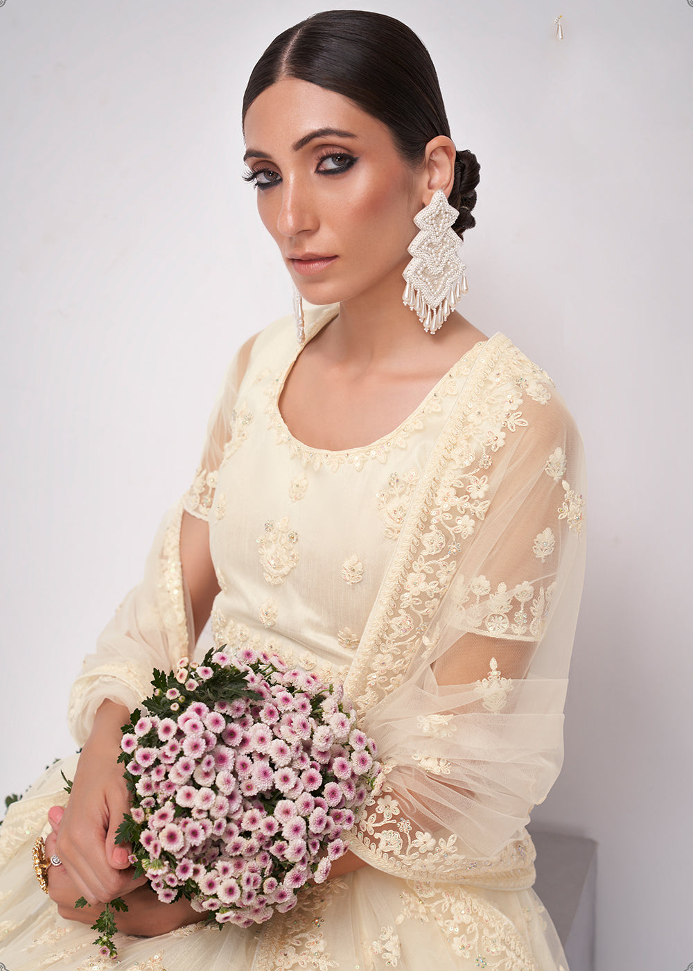 Buy Now Classic Off White Cording Designer Wedding Bridal Lehenga Choli Online in Canada, UK, USA & Worldwide at Empress Clothing.