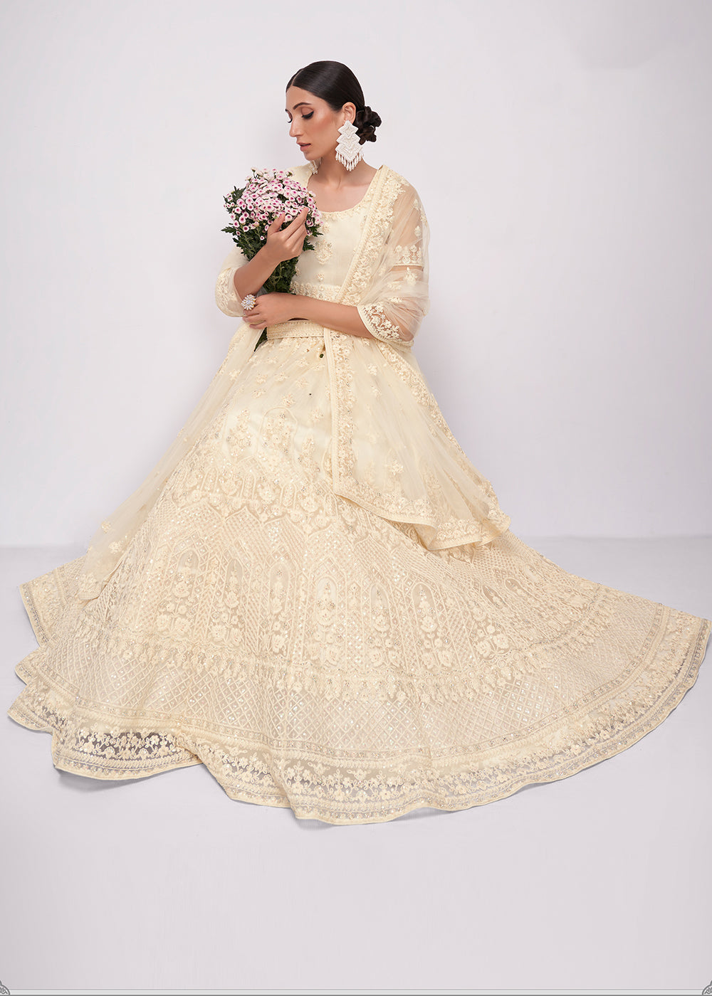 Buy Now Classic Off White Cording Designer Wedding Bridal Lehenga Choli Online in Canada, UK, USA & Worldwide at Empress Clothing.