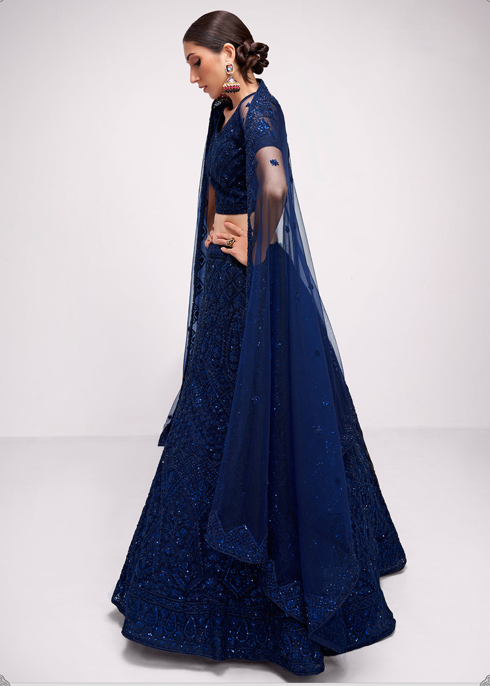 Buy Now Incredible Dark Blue Cording Designer Wedding Bridal Lehenga Choli Online in Canada, UK, USA & Worldwide at Empress Clothing.