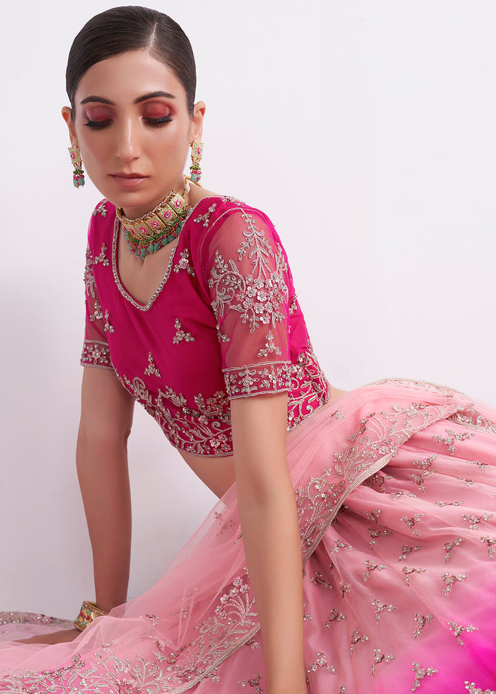 Buy Now Gorgeous Shaded Pink Heavy Embroidered Bridal Lehenga Choli Online in USA, UK, Canada & Worldwide at Empress Clothing.
